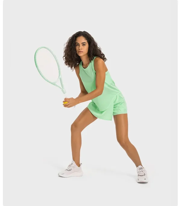 Flowing YOGA Outfits Gym Leggings Shorts Tennis Skirt Yoga Sport Fitness Women Clothing Cycling Shorts Multiple Pockets Pleated Skirt with Logo - Image 2