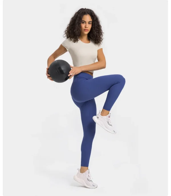 Flowing YOGA Outfits Top Women Gym Shirts Yoga Striped Rib T-shirt Short Sleeve Top Sport Fitness Sportswear Stretch Breathable Women's Blouse - Image 6