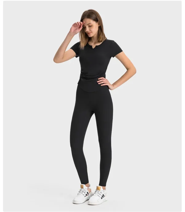 Womens Clothing Gym Shirts Flowing Yoga Top Women Outdoor Jogging T-shirt Ribbed Women Pulovers Short Sleeve Fitness Sport Crop Tops - Image 6