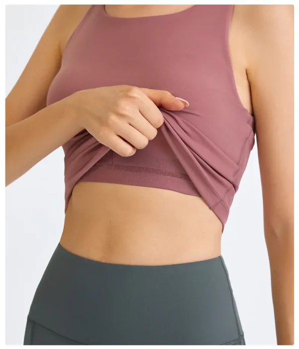 Flowing YOGA Outfits Yoga Top Women Tank Top Gym Sports Top Fitness Workout Underwear Vest Womens Clothing Long Style Jogging Bra with Chest Pad - Image 5