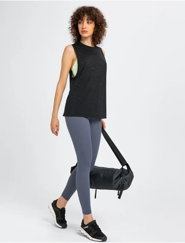 Womens Clothing Flowing Yoga Tank Tops Sports Top Gym Fitness Outdoor Jogging Workout Breathable All-match Jacquard Fabric Loose Vest - Image 2