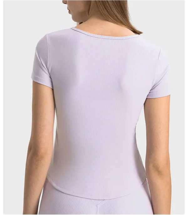 Womens Clothing Gym Shirts Flowing Yoga Top Women Outdoor Jogging T-shirt Ribbed Women Pulovers Short Sleeve Fitness Sport Crop Tops - Image 2