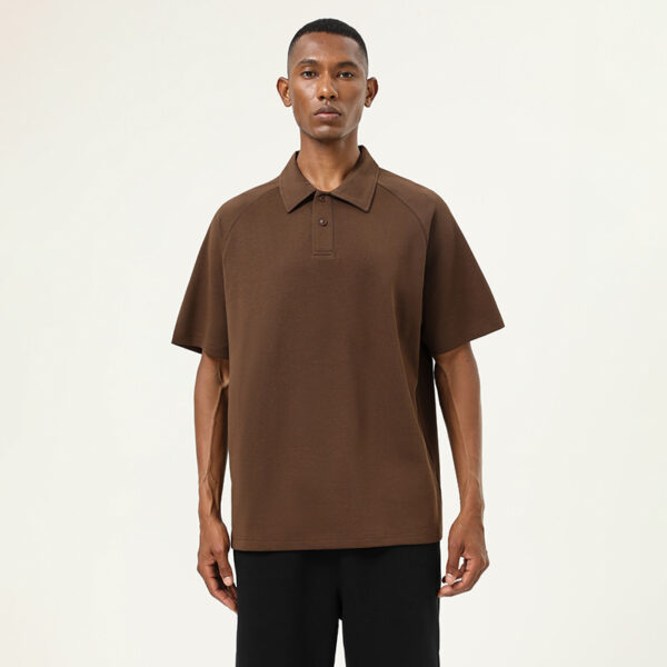 240 Heavy Polo Shirt Men's Trendy Polyester Cotton Short Sleeve Top Spring and Summer High-end Raglan Sleeve Elastic Lapel T-shirt - Image 3