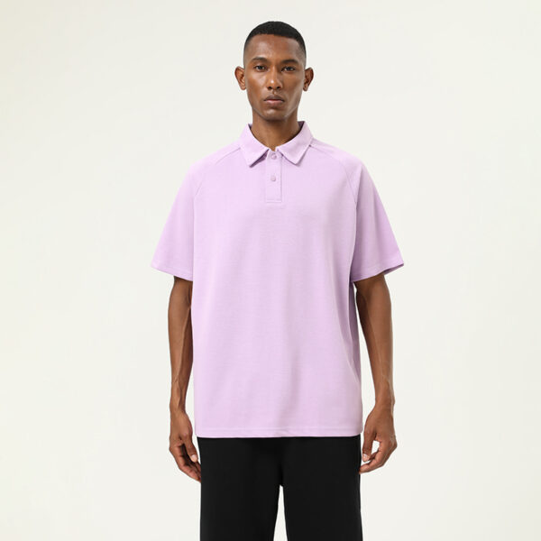 240 Heavy Polo Shirt Men's Trendy Polyester Cotton Short Sleeve Top Spring and Summer High-end Raglan Sleeve Elastic Lapel T-shirt - Image 2