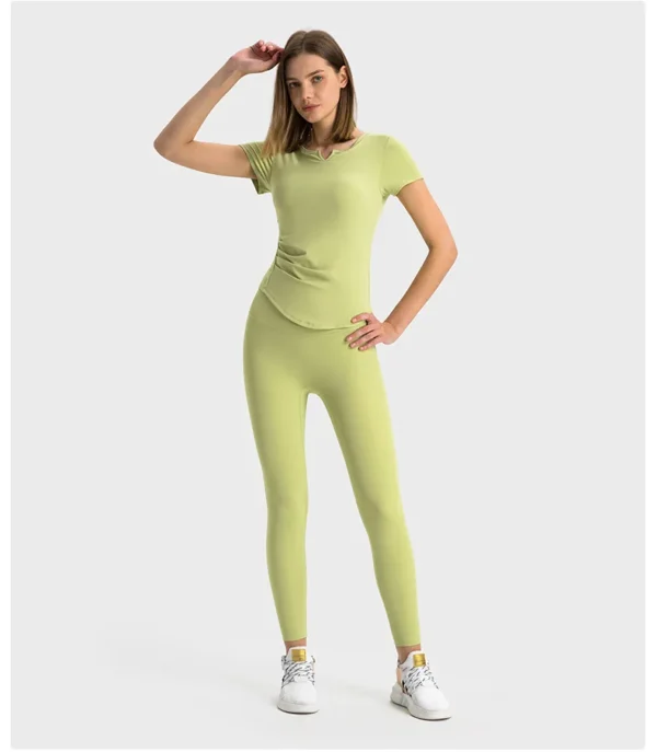 Womens Clothing Gym Shirts Flowing Yoga Top Women Outdoor Jogging T-shirt Ribbed Women Pulovers Short Sleeve Fitness Sport Crop Tops - Image 3