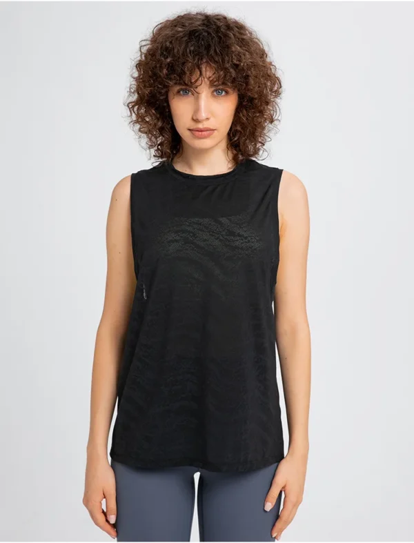 Womens Clothing Flowing Yoga Tank Tops Sports Top Gym Fitness Outdoor Jogging Workout Breathable All-match Jacquard Fabric Loose Vest - Image 5