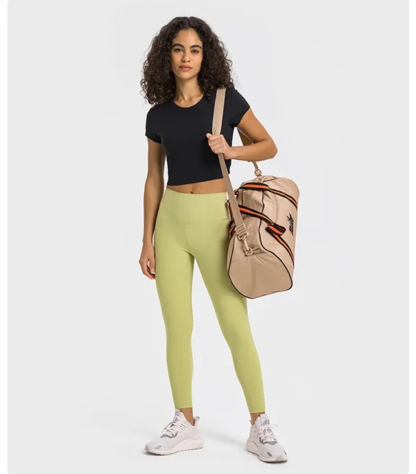 Flowing YOGA Outfits Top Women Gym Shirts Yoga Striped Rib T-shirt Short Sleeve Top Sport Fitness Sportswear Stretch Breathable Women's Blouse - Image 5