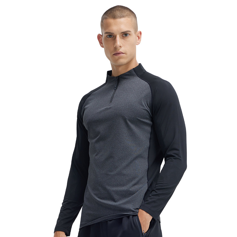 Henry shirt quick-drying clothes men's long-sleeved half-zip training clothes spring and autumn aerobic running fitness sports tops - Image 3