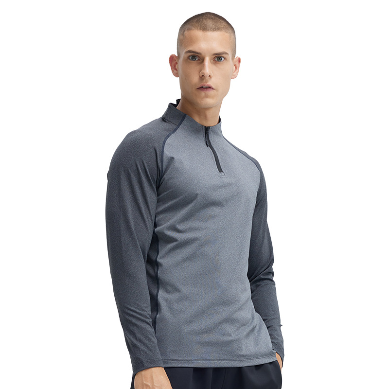 Henry shirt quick-drying clothes men's long-sleeved half-zip training clothes spring and autumn aerobic running fitness sports tops - Image 2