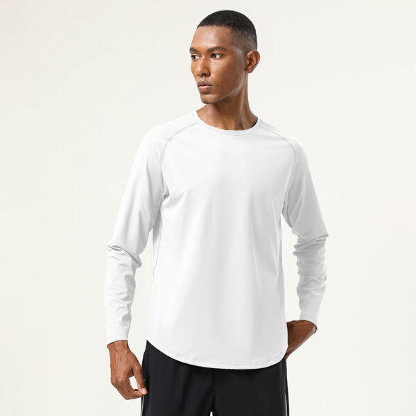 High elastic nude sports fitness clothes tops men autumn and winter running solid color round neck quick-drying long-sleeved T-shirt - Image 5