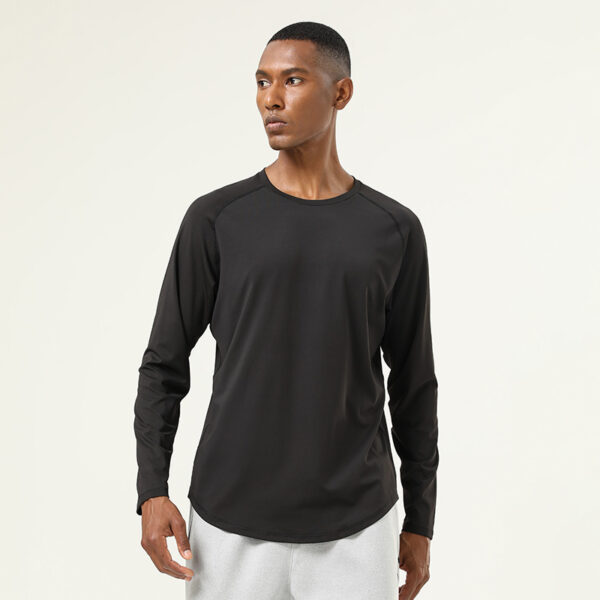 High elastic nude sports fitness clothes tops men autumn and winter running solid color round neck quick-drying long-sleeved T-shirt - Image 4
