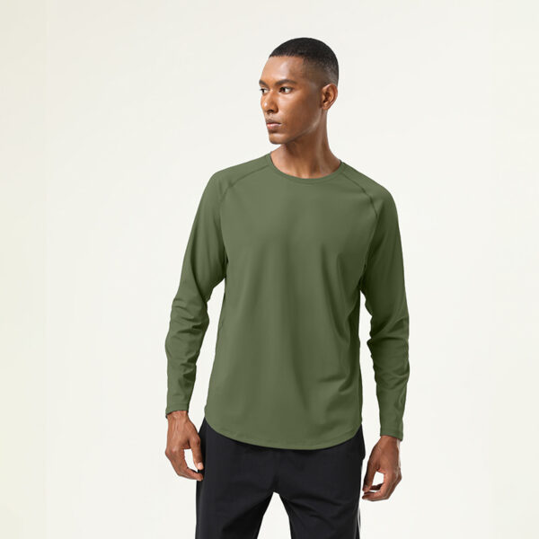 High elastic nude sports fitness clothes tops men autumn and winter running solid color round neck quick-drying long-sleeved T-shirt - Image 2