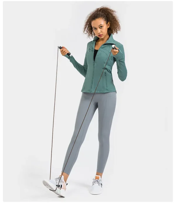 Jackets Women's Jacket Gym Autumn and Winter Outerwear Nylon Stretch Zipper Running Following Yoga Jogging Long-sleeved Top Fleece Jacket - Image 3