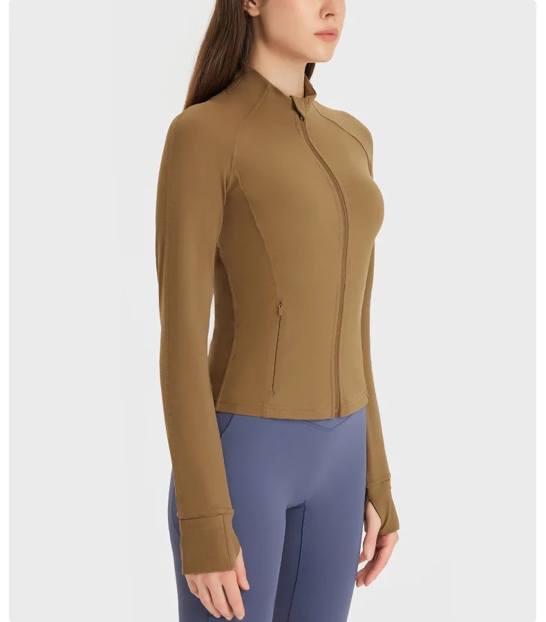 Flowing YOGA Outfits Nylon Stretch Track Jacket Gym Fitness Sport Top High Elasticity Long Sleeves Zipper Motorcycle Jacket Coat Sportswear - Image 4