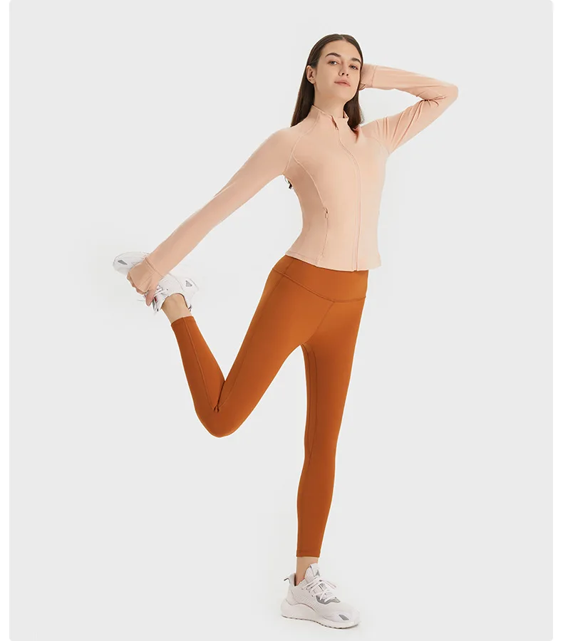 Flowing YOGA Outfits Nylon Stretch Track Jacket Gym Fitness Sport Top High Elasticity Long Sleeves Zipper Motorcycle Jacket Coat Sportswear - Image 3