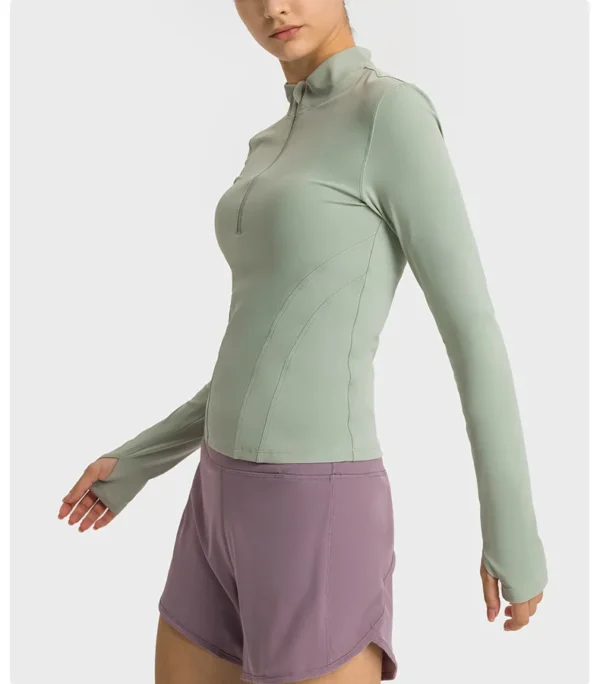 Flowing YOGA Outfits Women's Long Sleeve Top Gym Shirts Yoga Fitness Sport Womens Clothing Sportswear Half Zip Elastic Force Blouse Jacket - Image 2