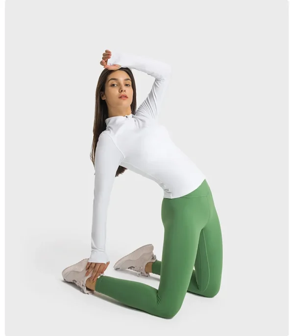 Flowing YOGA Outfits Women's Long Sleeve Top Gym Shirts Yoga Fitness Sport Womens Clothing Sportswear Half Zip Elastic Force Blouse Jacket - Image 4