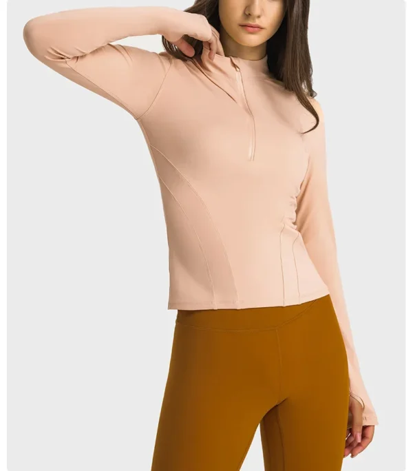 Flowing YOGA Outfits Women's Long Sleeve Top Gym Shirts Yoga Fitness Sport Womens Clothing Sportswear Half Zip Elastic Force Blouse Jacket - Image 5