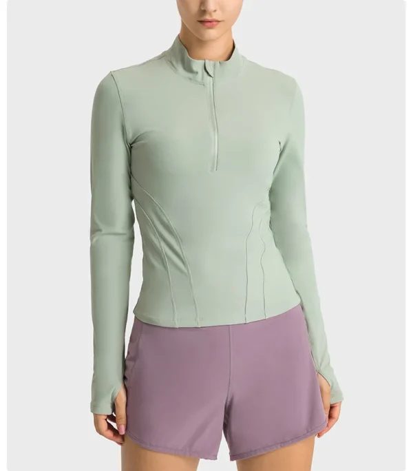 Flowing YOGA Outfits Women's Long Sleeve Top Gym Shirts Yoga Fitness Sport Womens Clothing Sportswear Half Zip Elastic Force Blouse Jacket