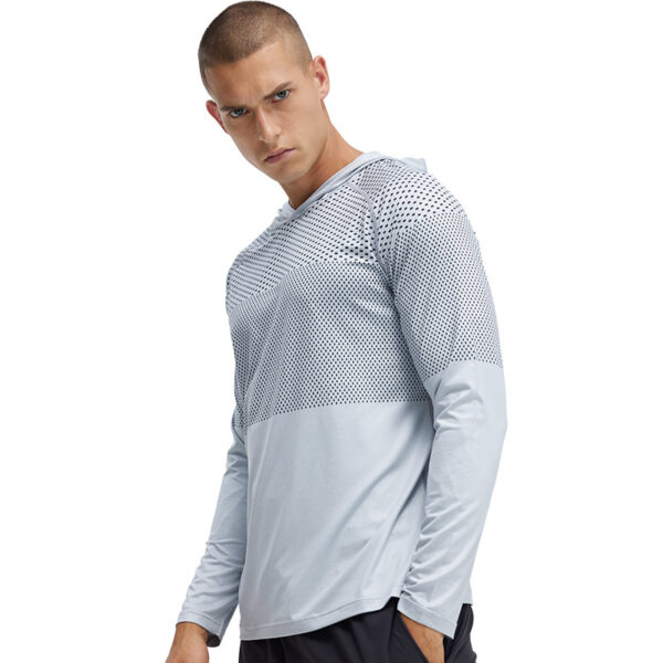 Quick-drying clothing for men, stretch training clothing, running sports tops, spring and autumn new style cationic cycling hooded fitness long sleeves - Image 2