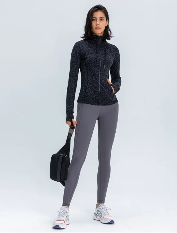 Flowing YOGA Outfits Sport Jackets Winter Coat Sport Jacket Hooded Design Women's Autumn Jacket Slim Stretch Print Zipper Yoga Gym Jogging Outerwear - Image 4