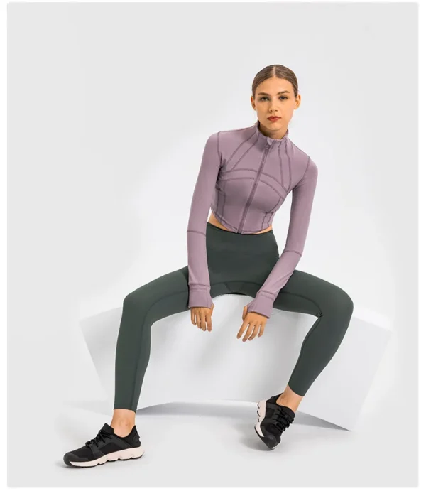 Women's Jacket Outerwear Suit for Fitness Gym Following Yoga Sport Stretch Slim Coat Jackets Stand-up Collar Windproof Zipper Crop Top - Image 3
