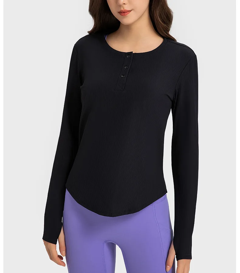 Womens Clothing Gym Flowing Yoga Sportswear Tops Shirts Outdoor Jogging Fitness Workout Blouse Ribbed Fabric Cropped Long Sleeve Top - Image 5