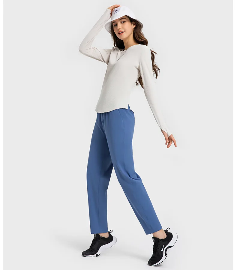 Womens Clothing Gym Flowing Yoga Sportswear Tops Shirts Outdoor Jogging Fitness Workout Blouse Ribbed Fabric Cropped Long Sleeve Top - Image 6